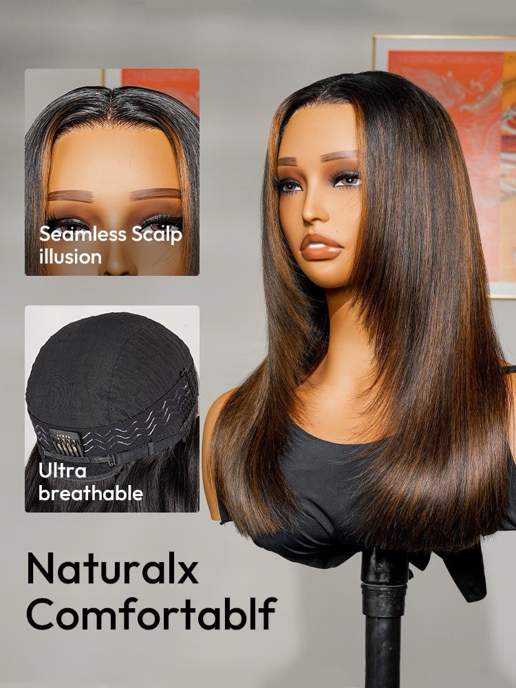 Human Hair Glueless Ready To Wear Layered Cut 250% Density  Highlight Wig