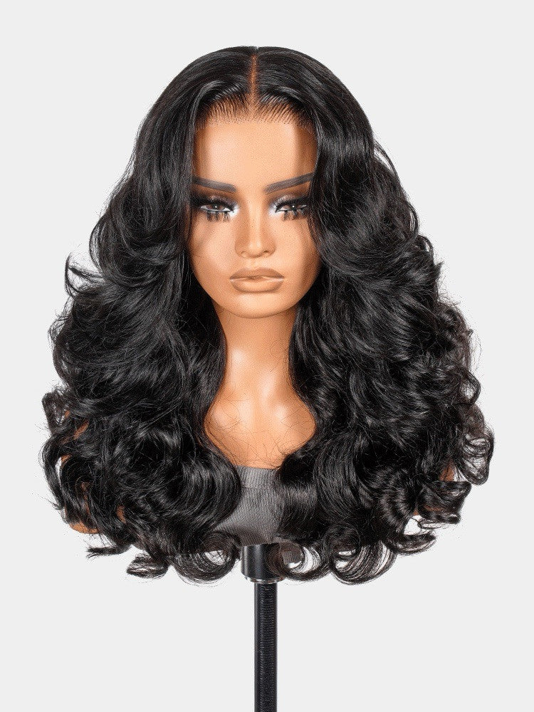 Human Hair Glueless Ready To Wear Layered Cut 250% Density  Wavy Wig