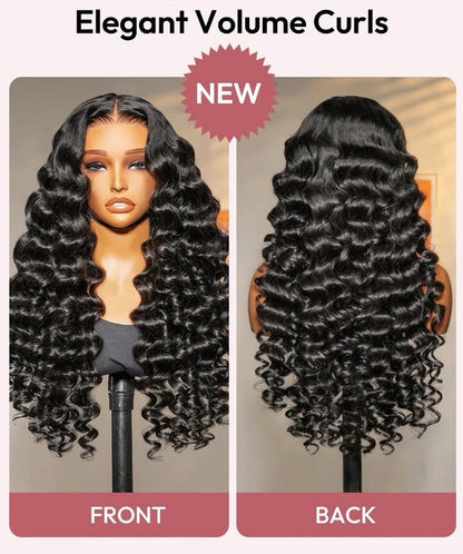 Human Hair Glueless Lace Front Pre Styled Loose Wave Wand Curl 250% Density Wig