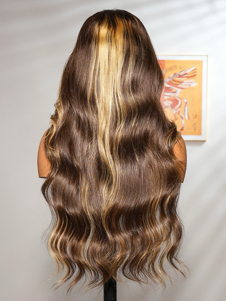 Human Hair Glueless Lace Front Pre Styled Honey Blonde Wavy 250% Density Wig