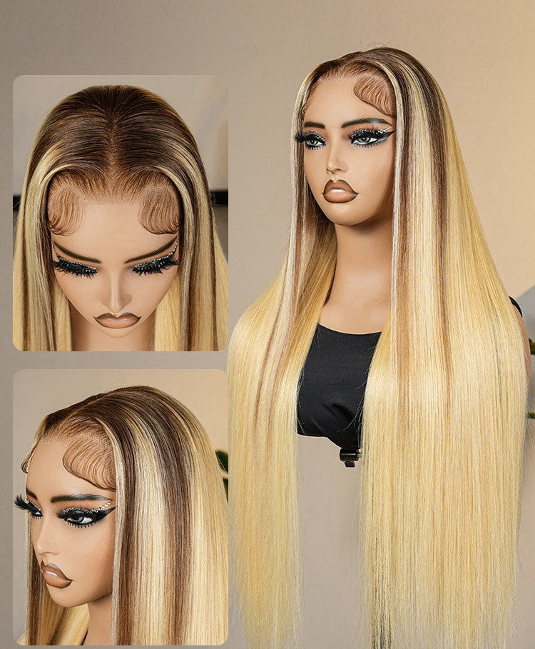 Human Hair Glueless Blonde Ombré Ready To  Wear 250% Full Density Straight Wig