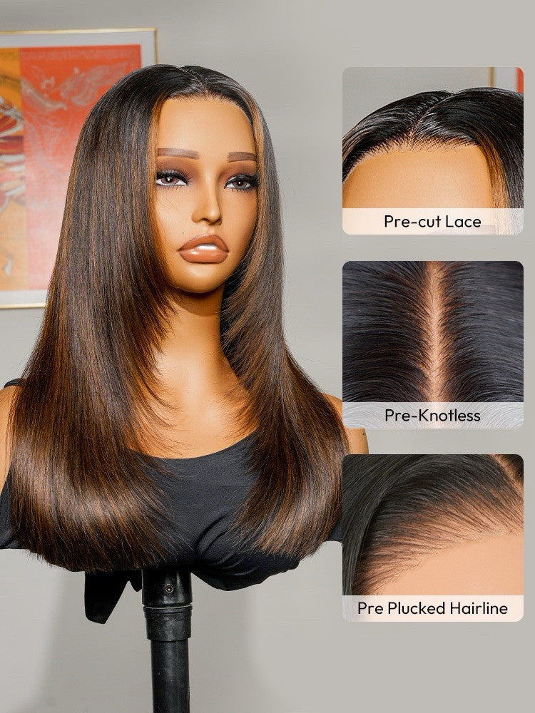 Human Hair Glueless Ready To Wear Layered Cut 250% Density  Highlight Wig