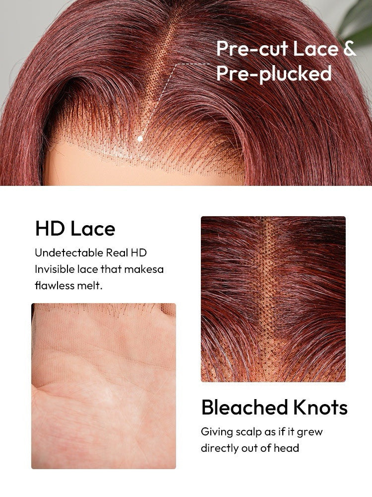 Human Hair Glueless Pre Styled Cherry Cola Red Wavy 250% Density Wig